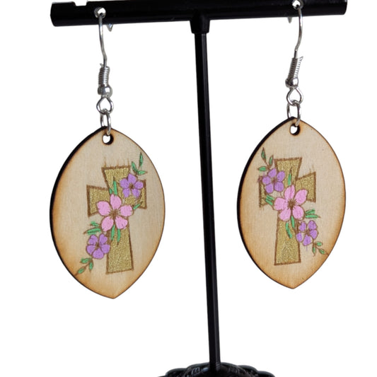 Easter Cross Wooden Earrings