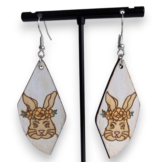 Bunny Hop Flower Wooden Earrings