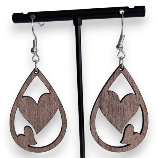 Heart Wood Dangle Earrings