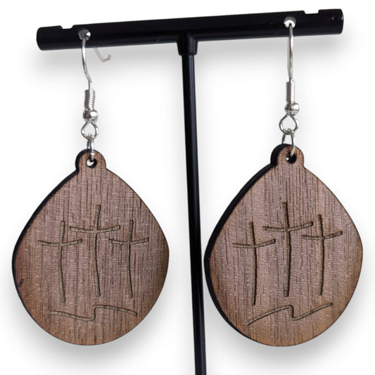 Cross Wood Earrings