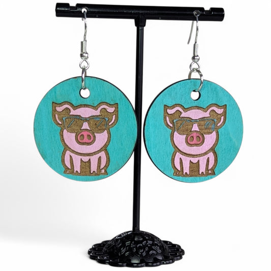 Sweet Pig Wood Earrings