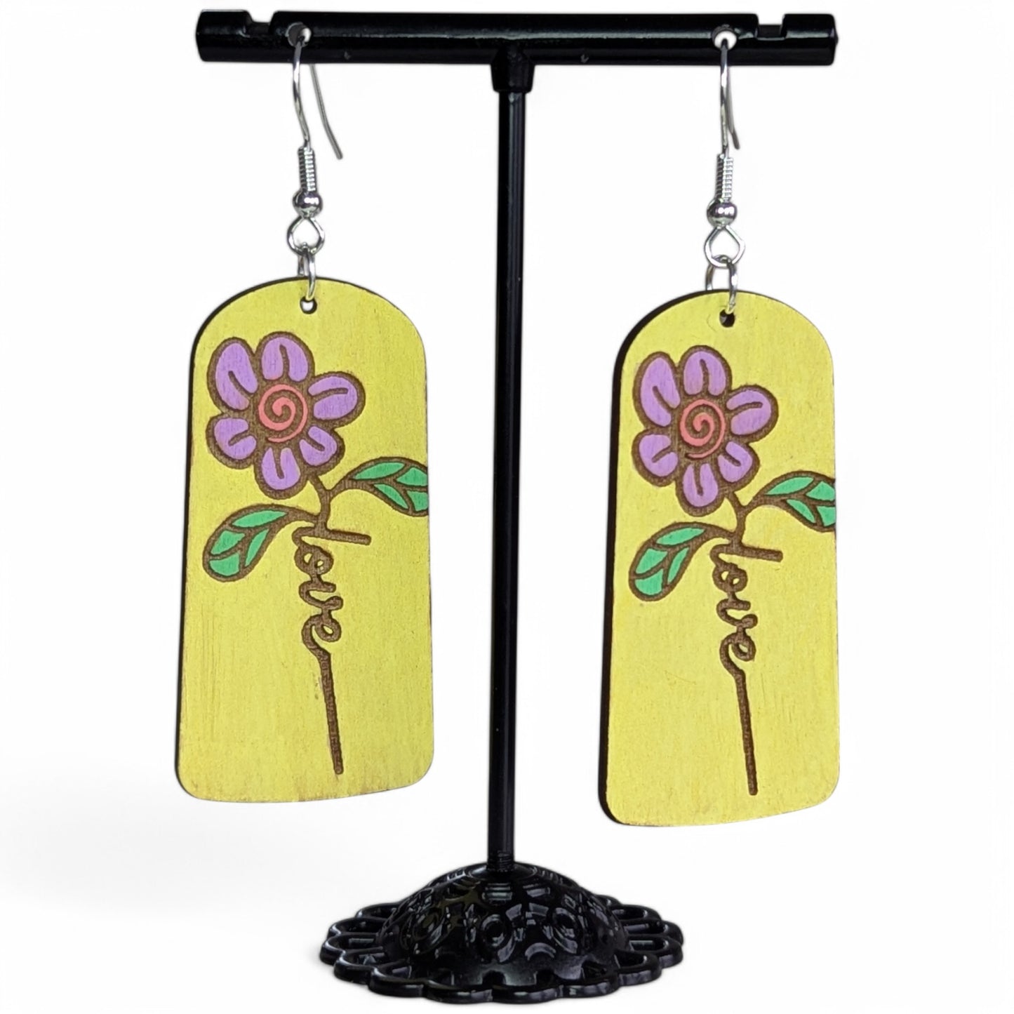 Love Flower Wood Earrings