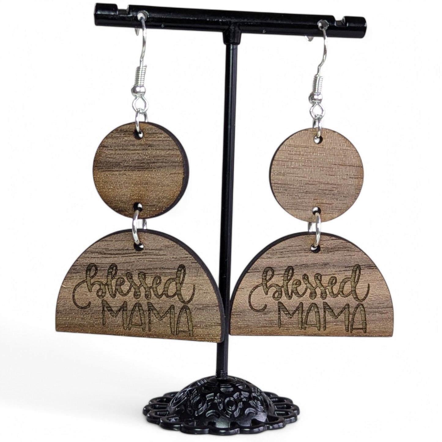 Blessed Mama Wood Earrings