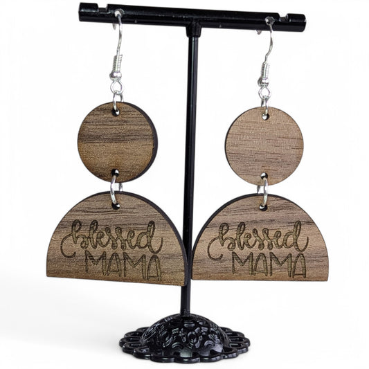 Blessed Mama Wood Earrings