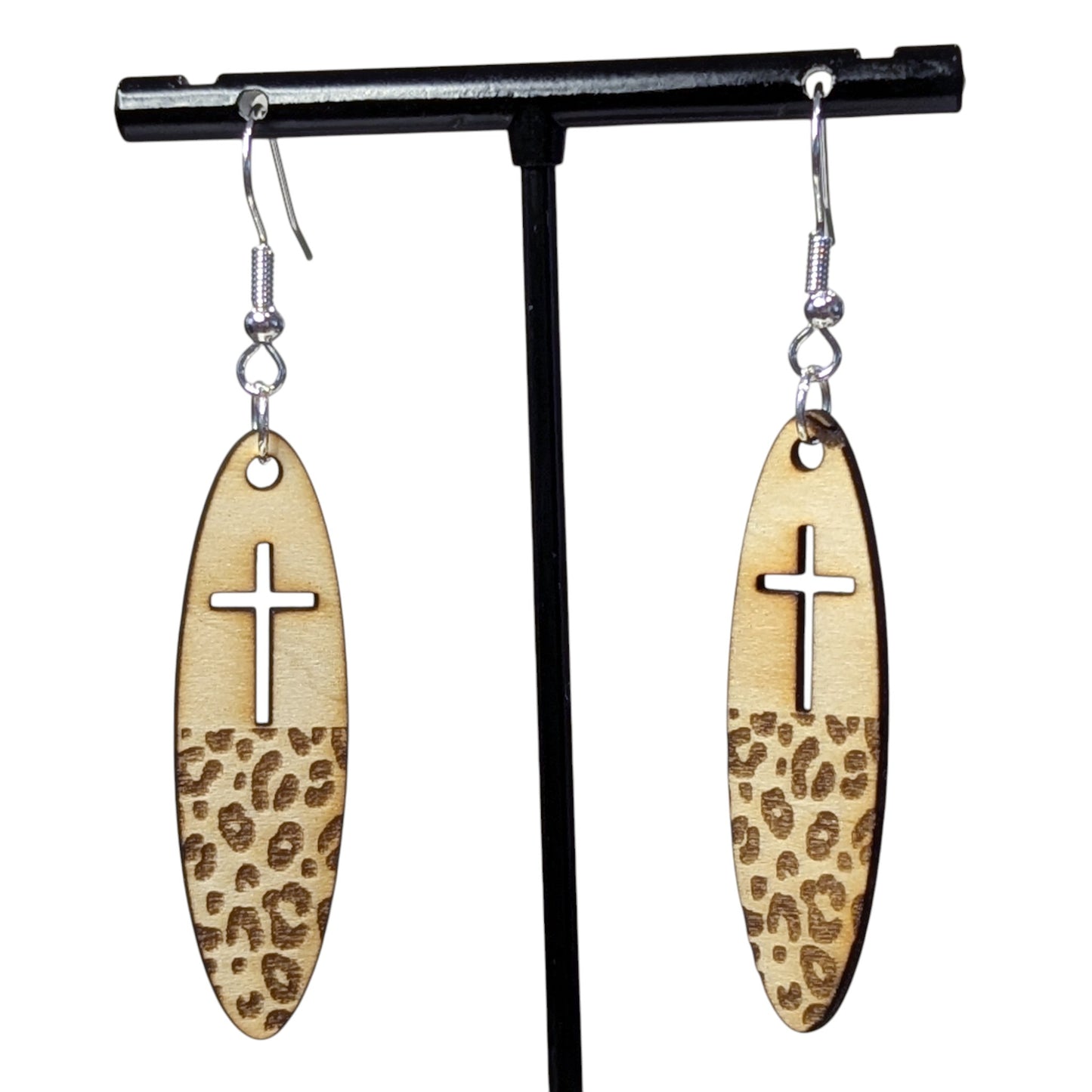 Cross Leopard Oval Earrings