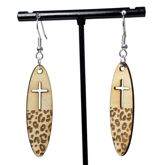 Cross Leopard Oval Earrings