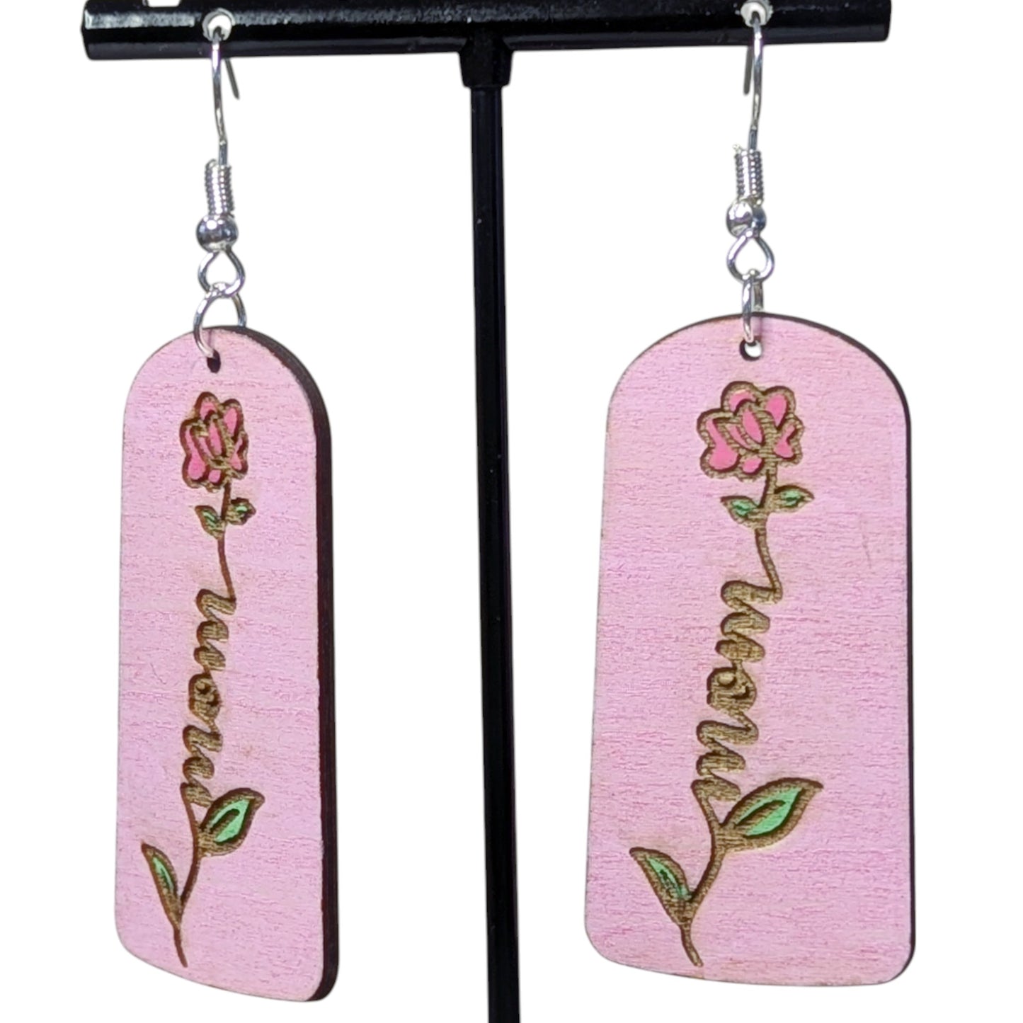 Mom Flower Wood Earrings