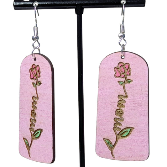 Mom Flower Wood Earrings