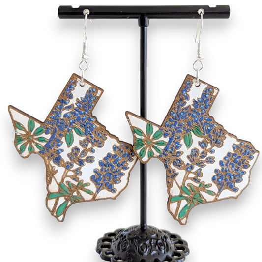 Texas Blue Bonnet Wood Earrings