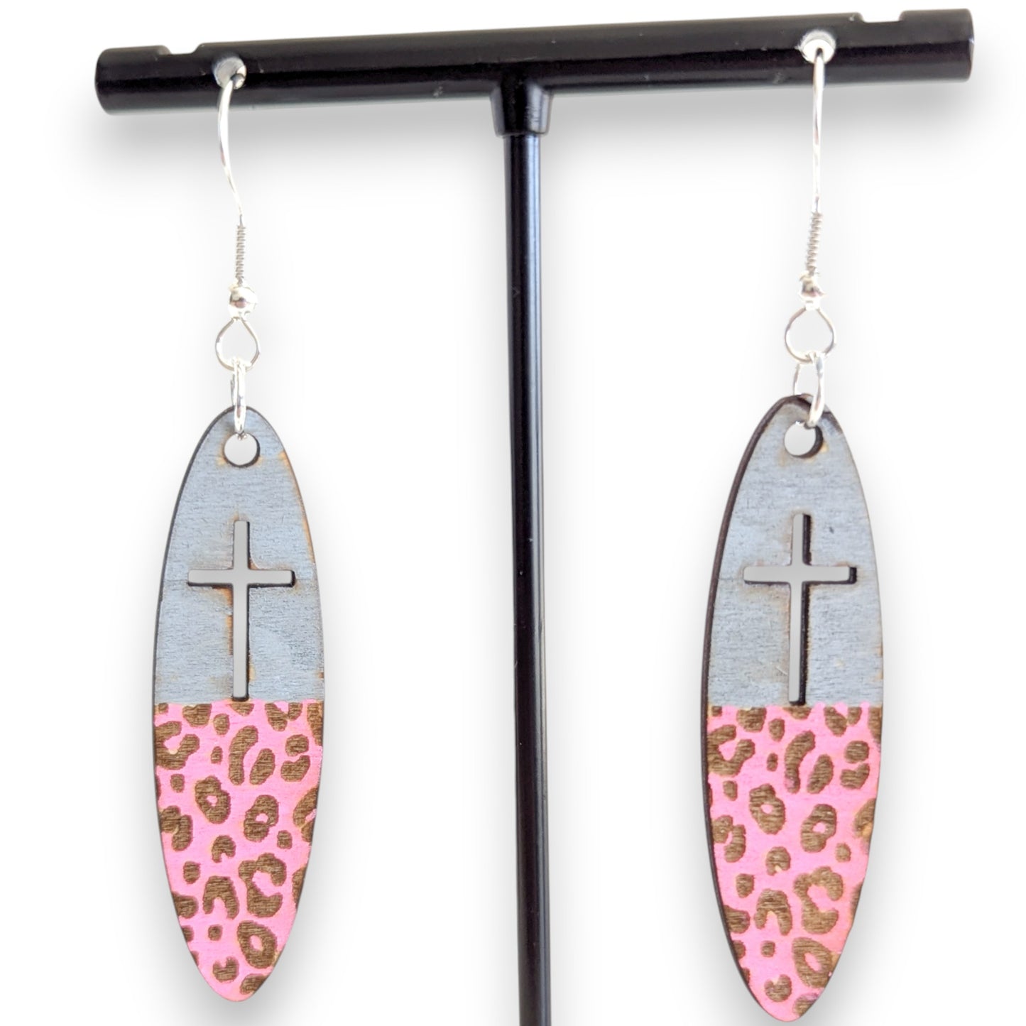 Cross Leopard Oval Earrings