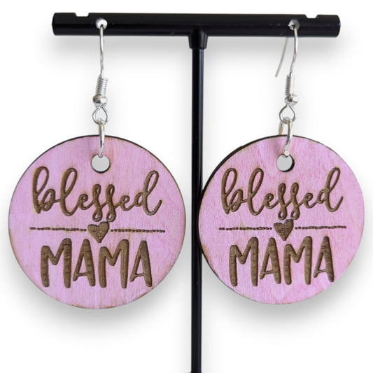 Blessed Mama Wood Earrings