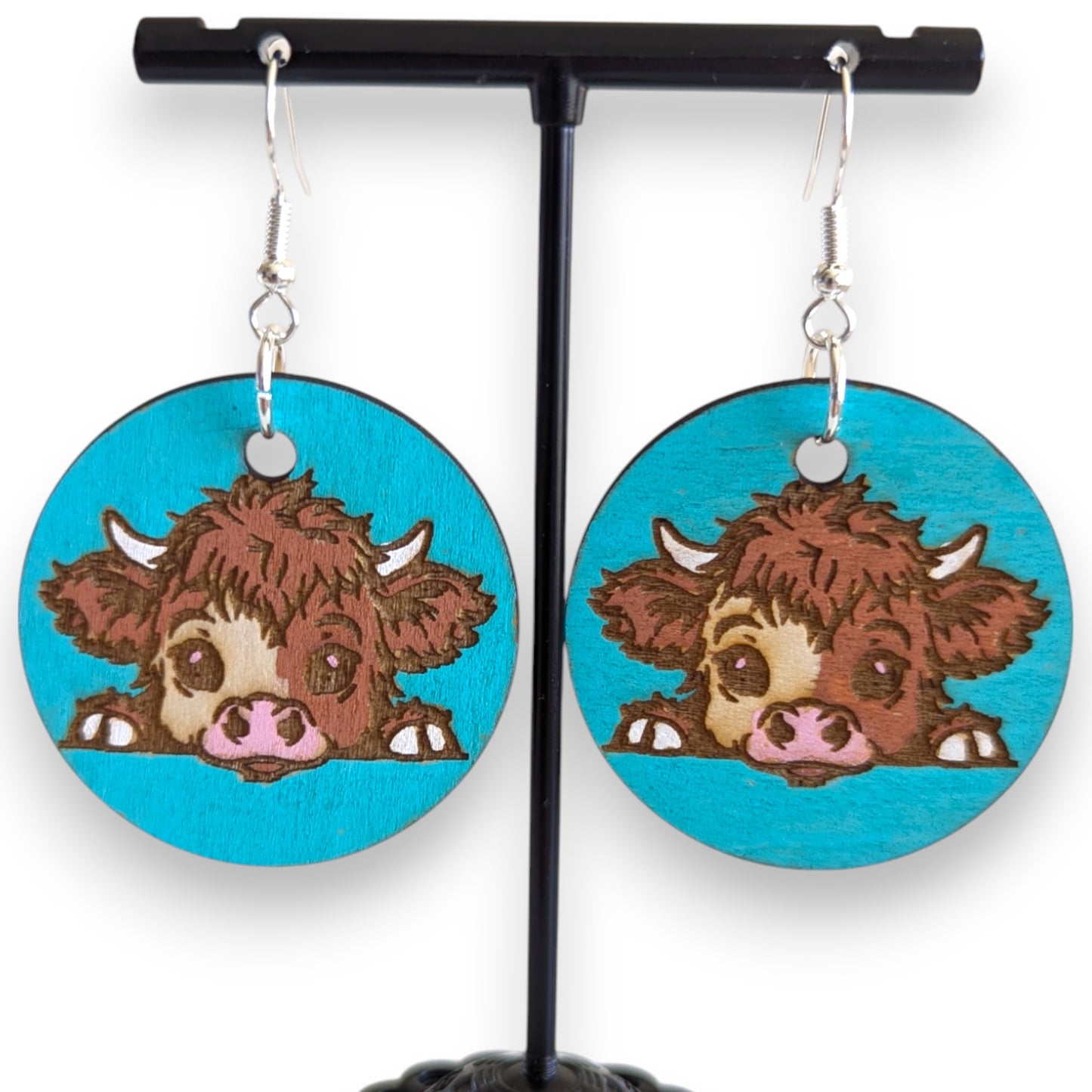 Highland Cow Etched Wood Earrings