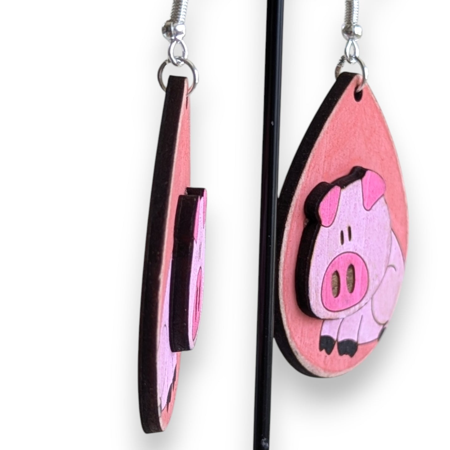 Pig Layered Wood Earrings