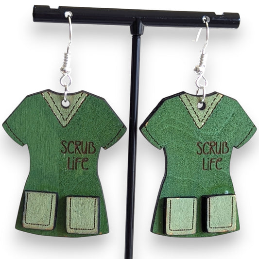 Scrub Life Layered Wood Earrings