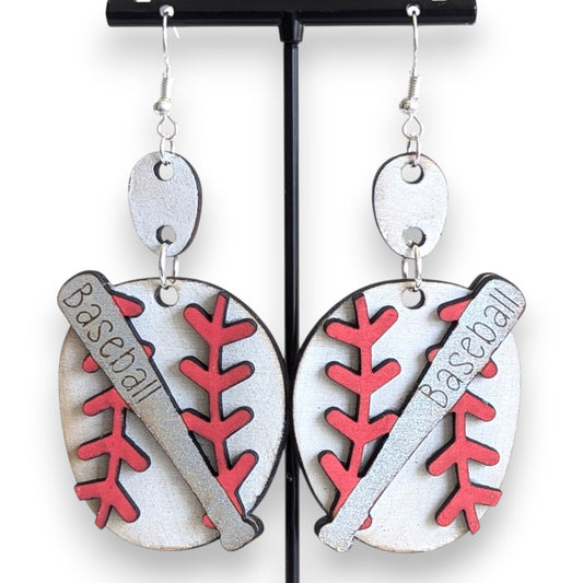 Baseball Layered Wood Earrings