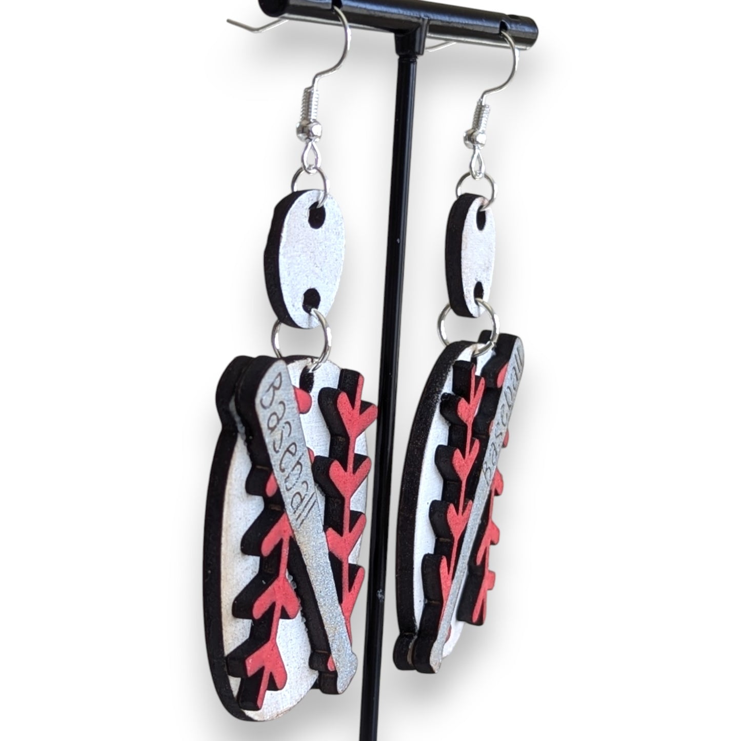 Baseball Layered Wood Earrings