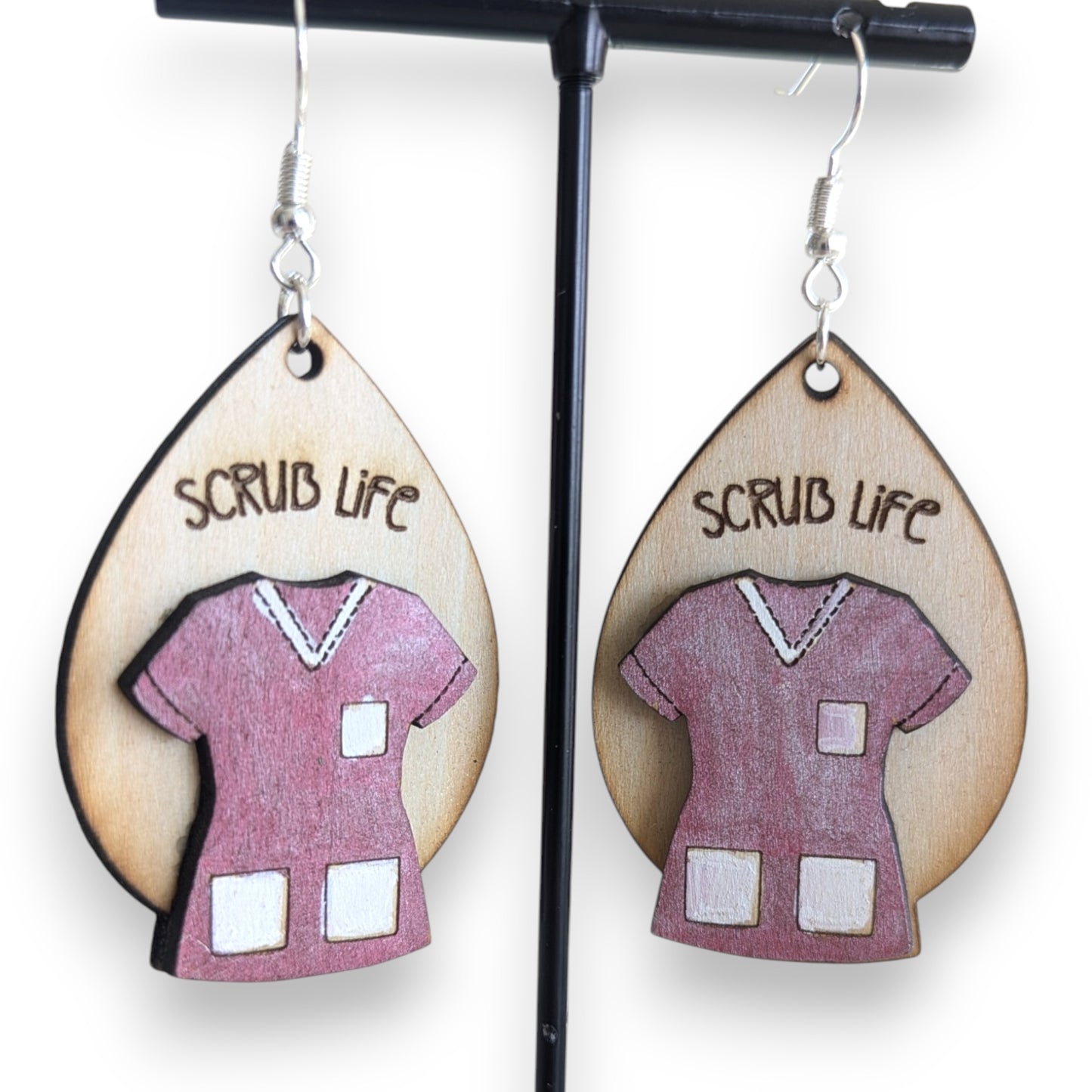 Scrub Life Layered Wood Earrings