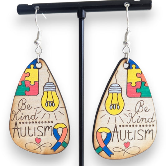 Be Kind Autism Wood Earrings