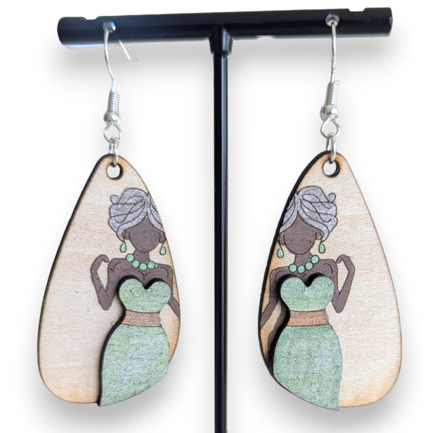Bridal Dress Layered Wooden Earrings