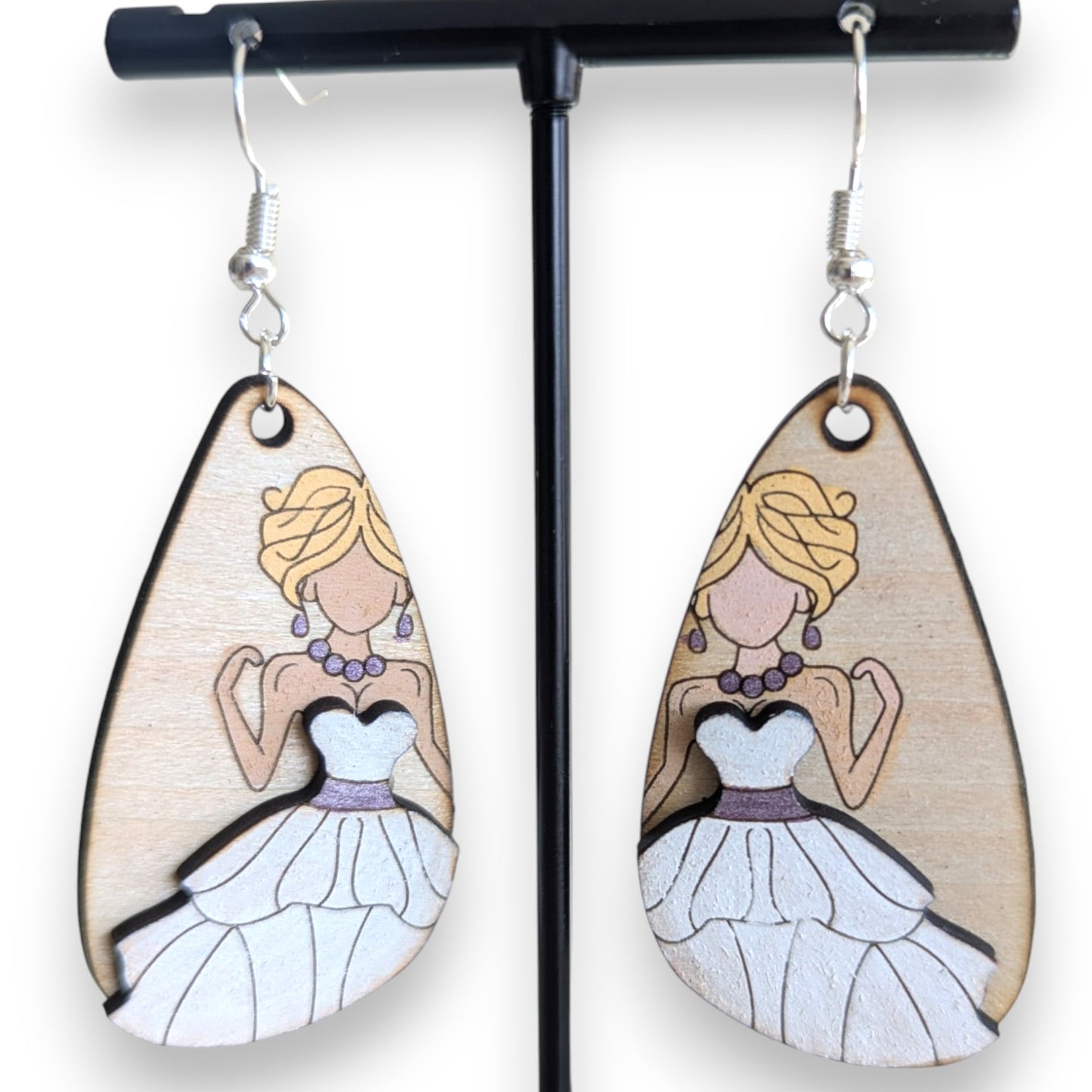 Wedding Dress Layered Wood Earrings