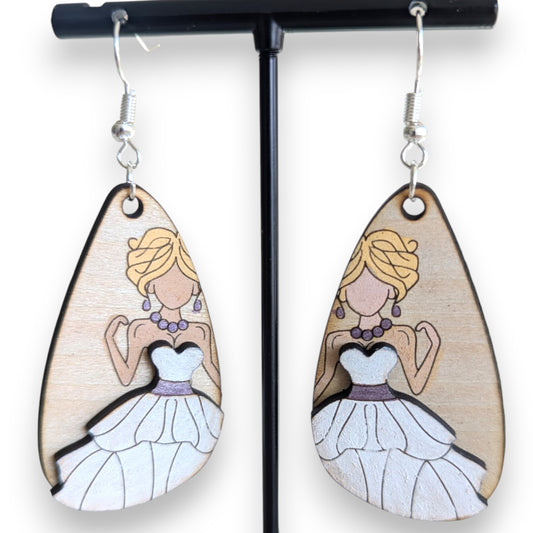 Wedding Dress Layered Wood Earrings