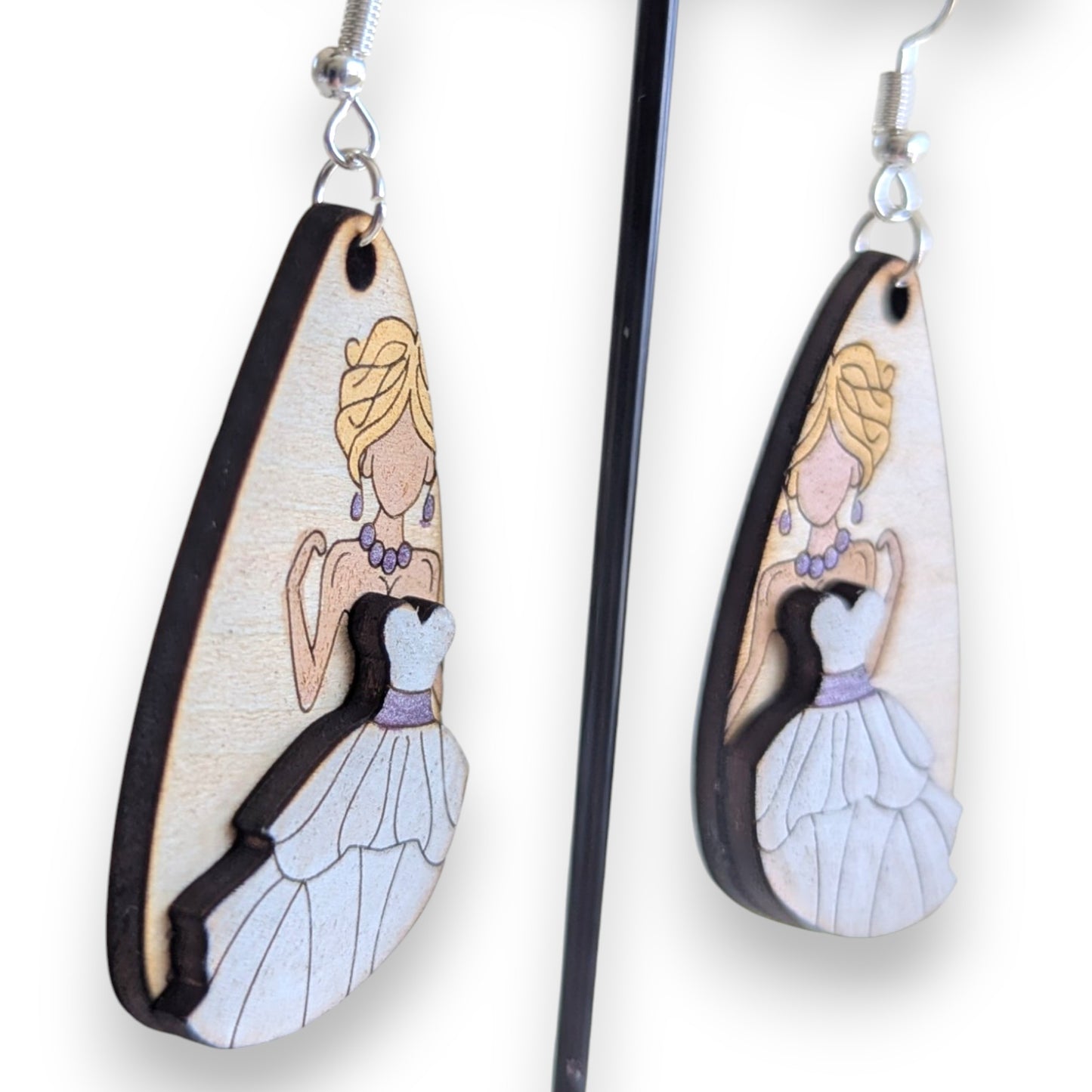 Wedding Dress Layered Wood Earrings