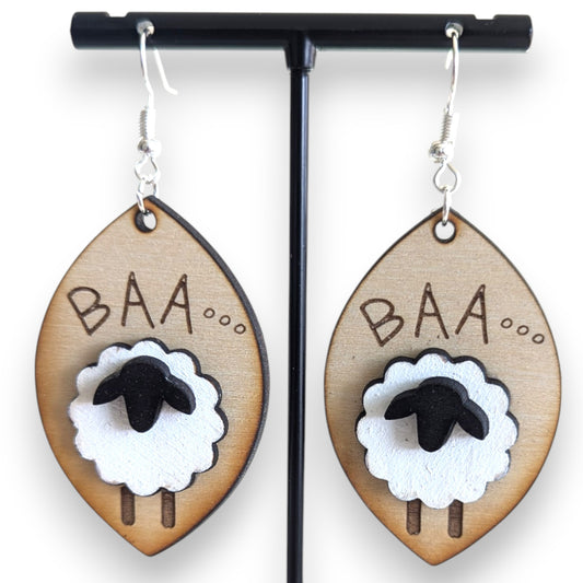 Baa Baa Sheep Layered Wood Earrings