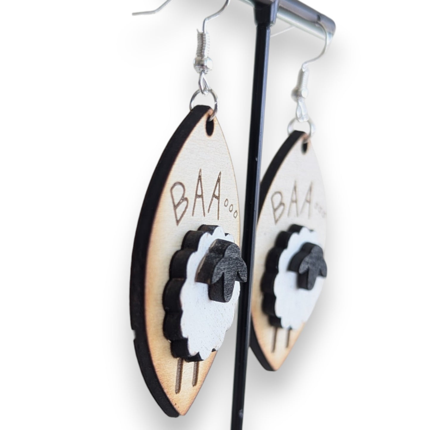 Baa Baa Sheep Layered Wood Earrings