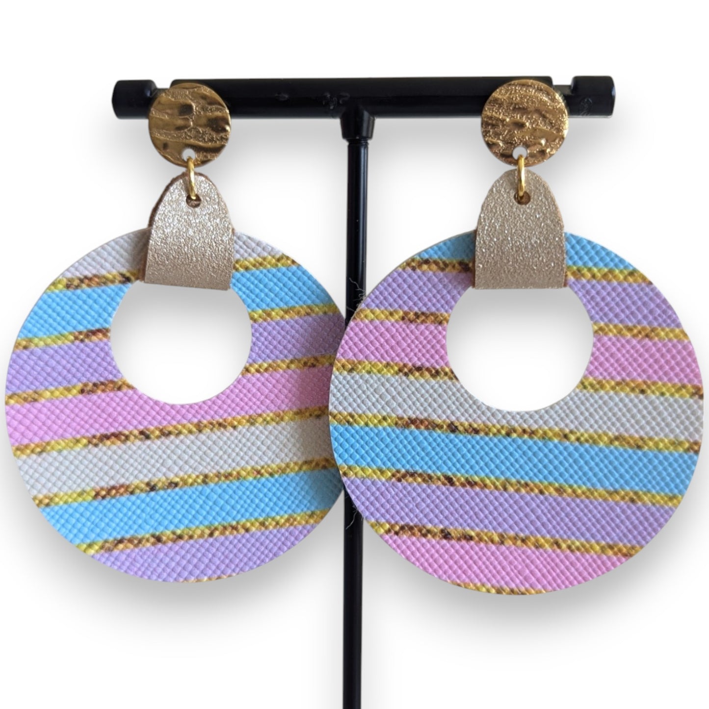 Pastel Stripes Faux Leather Earrings