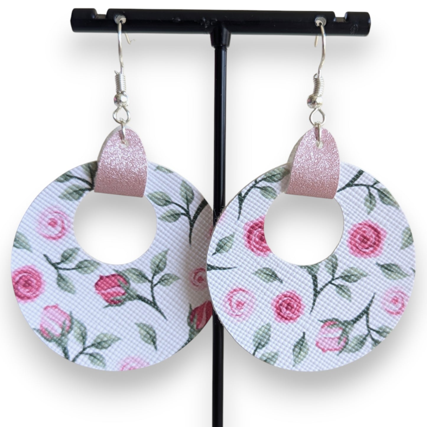 Pink Rose Faux Leather Earrings