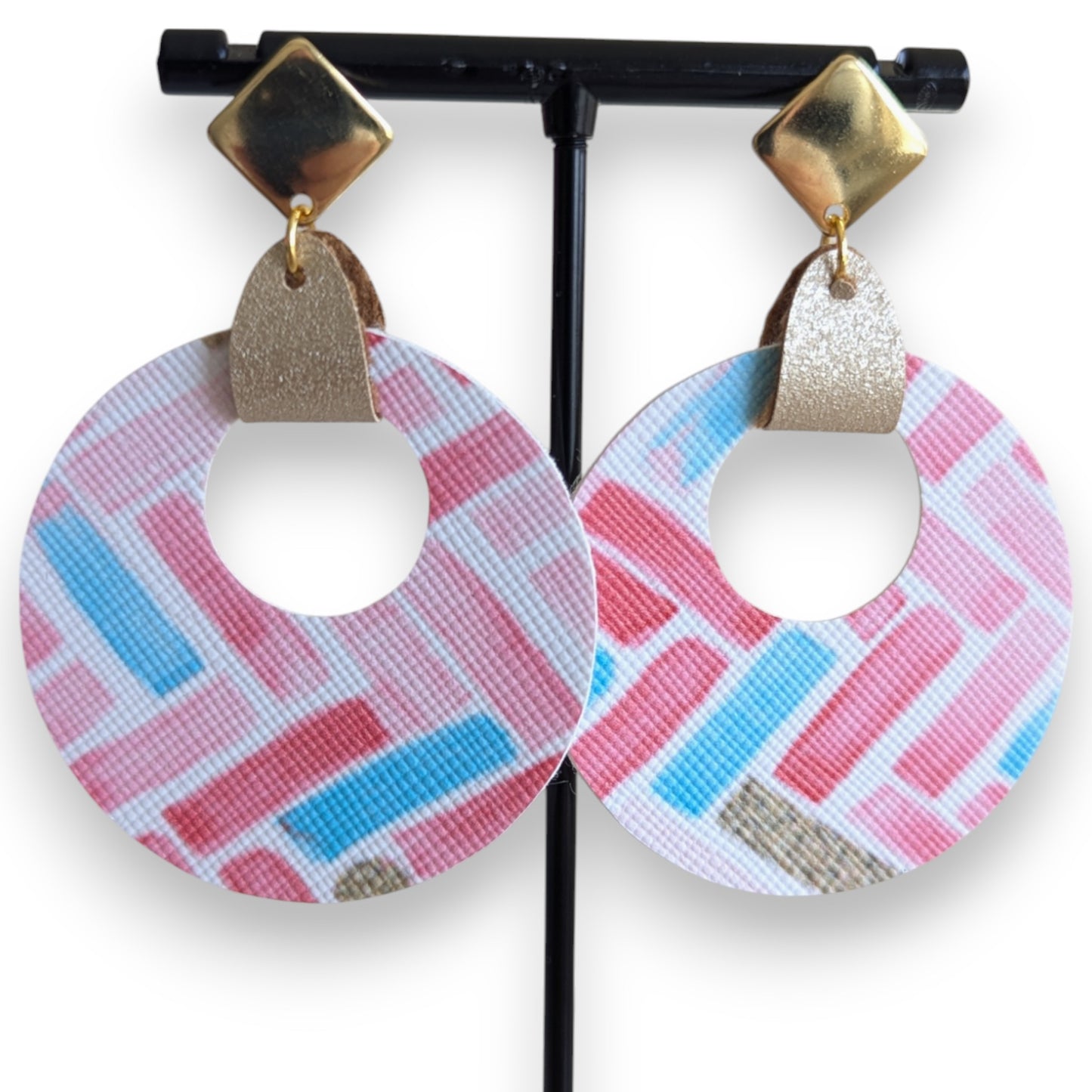 Pink & Gold Herringbone Earrings