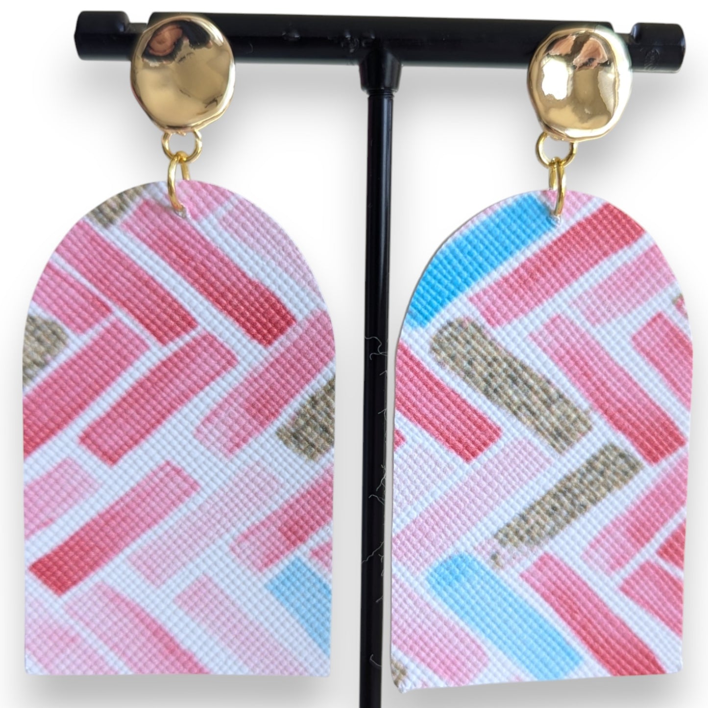 Pink & Gold Herringbone Earrings