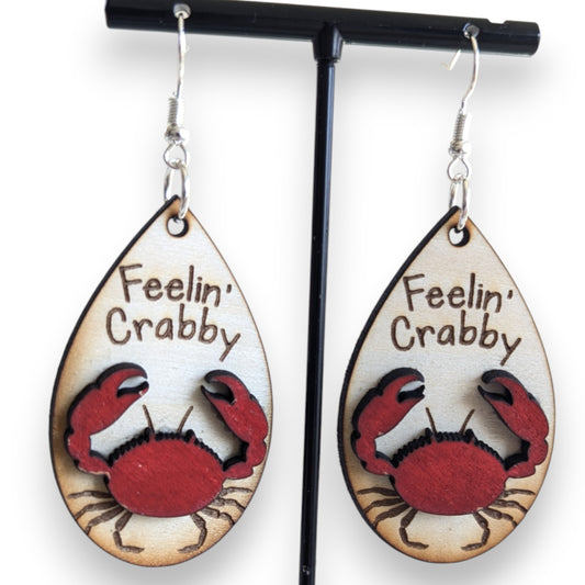 Feelin' Crabby Layered Wood Earrings