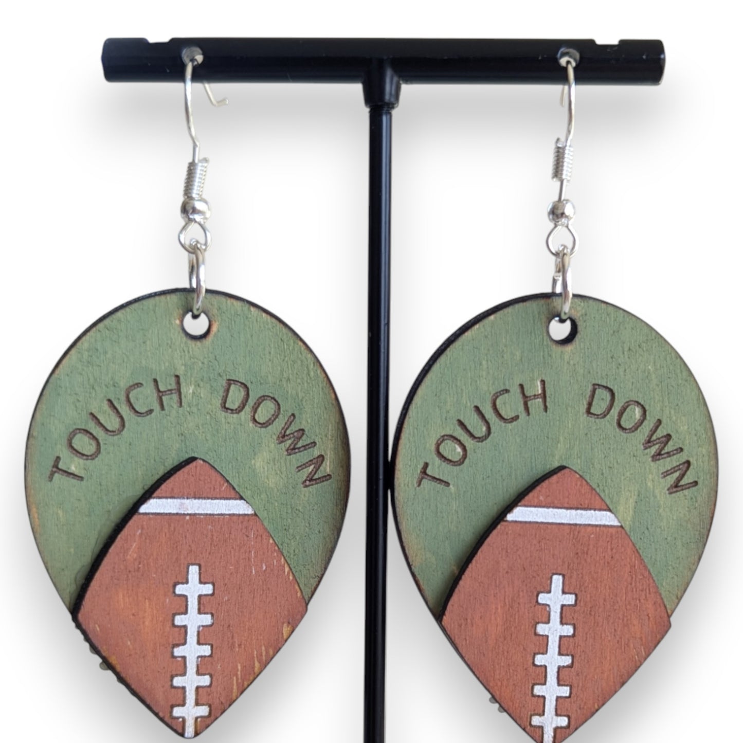 Football Touch Down Layered Wood Earrings