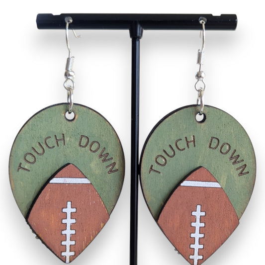 Football Touch Down Layered Wood Earrings