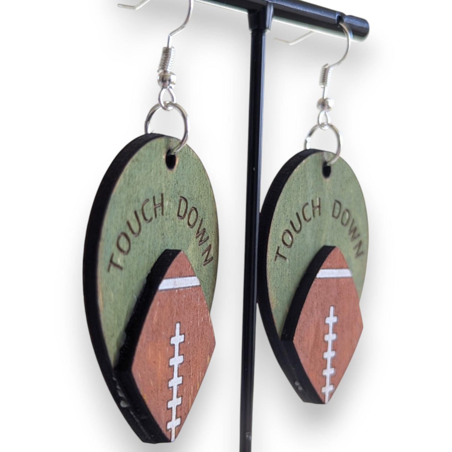Football Touch Down Layered Wood Earrings