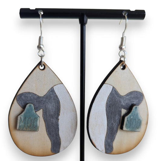 Cow Layered Wood Earrings