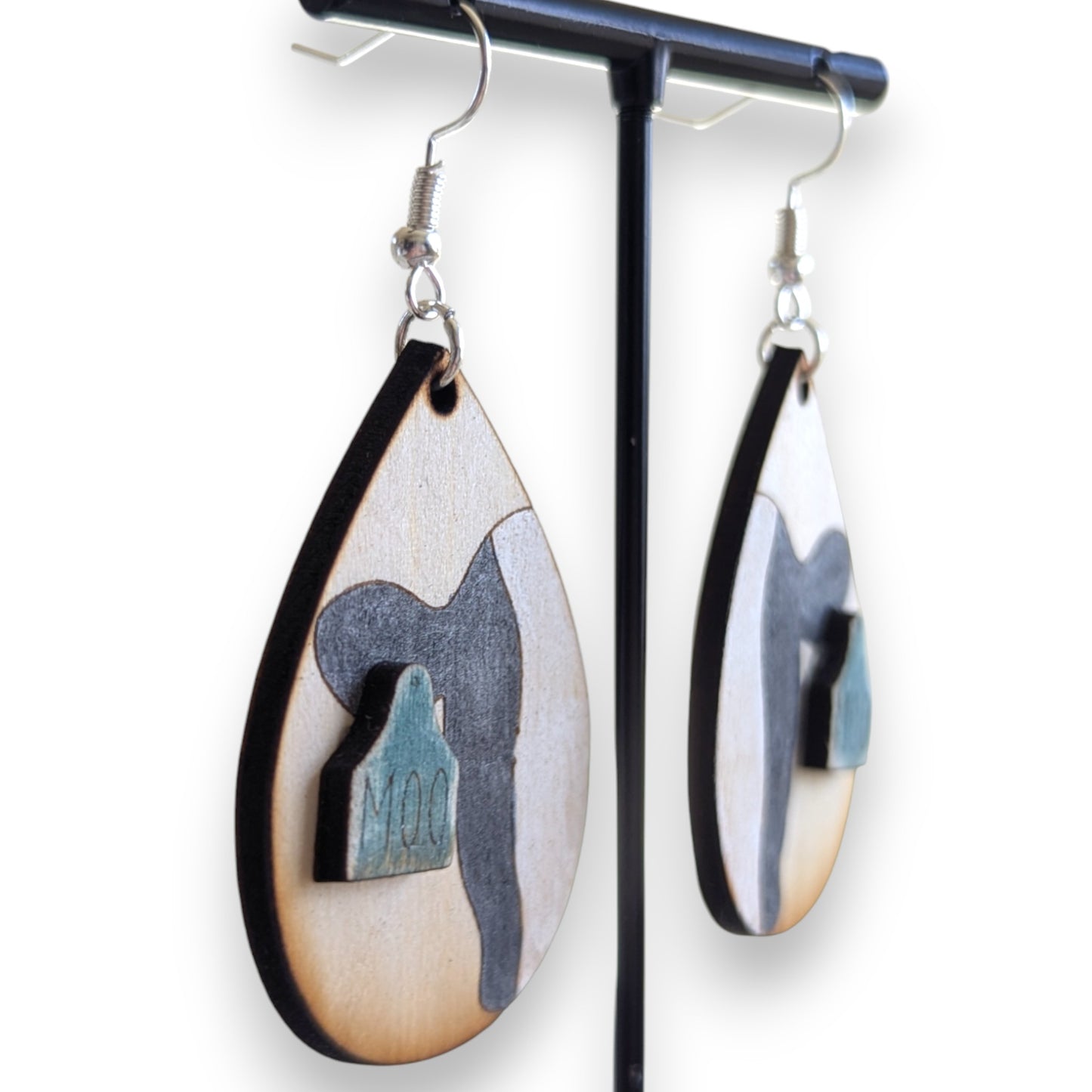 Cow Layered Wood Earrings