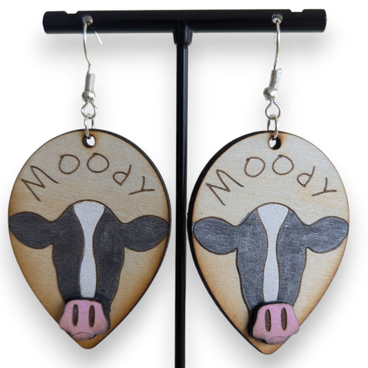 Moody Cow Layered Wood Earrings