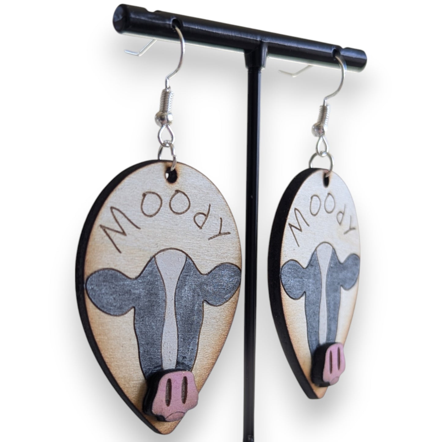 Moody Cow Layered Wood Earrings
