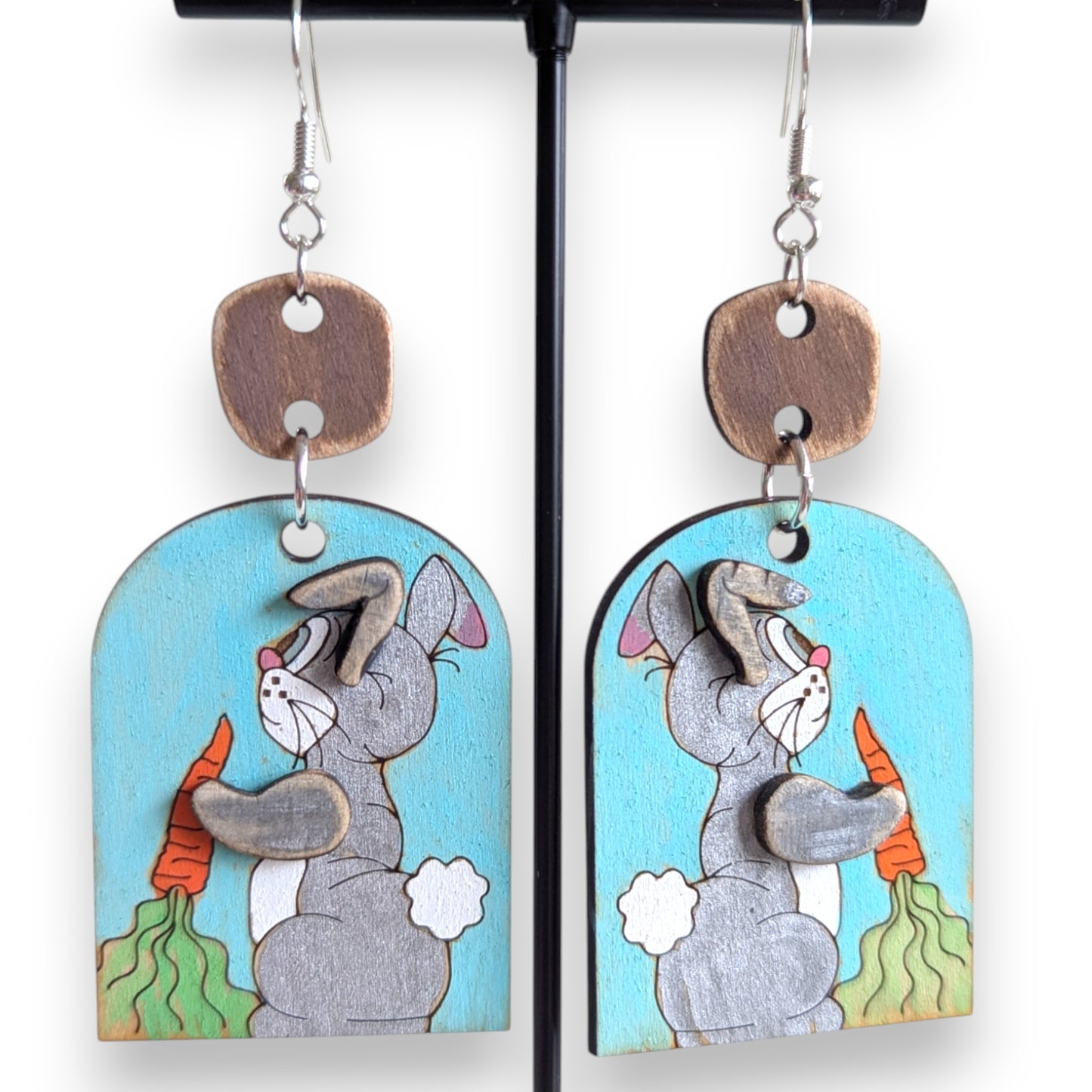 Easter Bunny Carrot Layered Wood Earrings