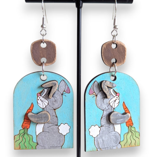 Easter Bunny Carrot Layered Wood Earrings
