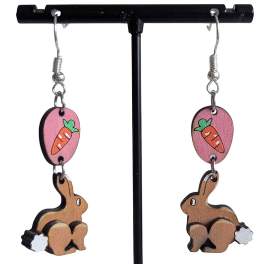 Easter Bunny with Carrot Layered Wood Earrings