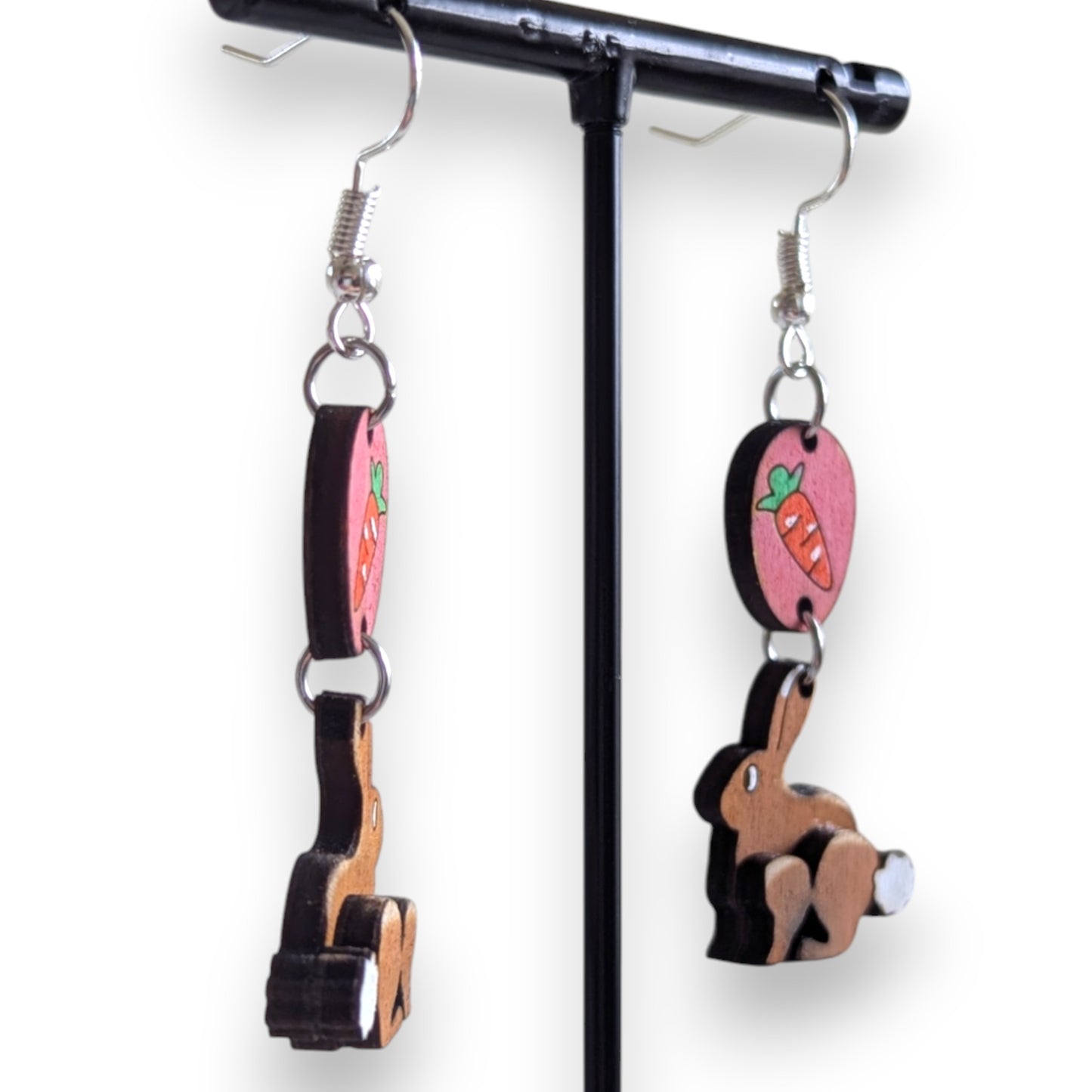 Easter Bunny with Carrot Layered Wood Earrings