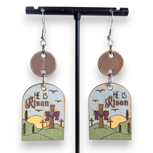 He is Risen Wood Earrings