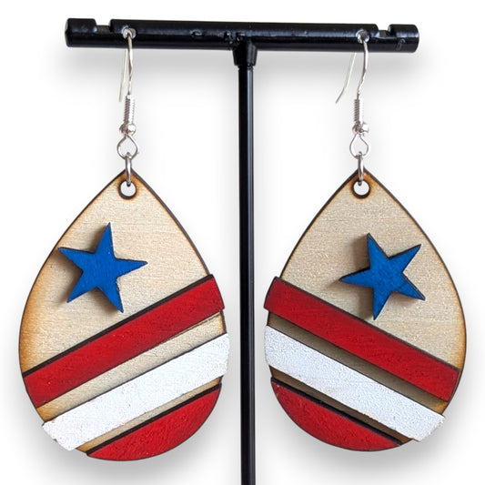 American Flag Layered Wood Earrings