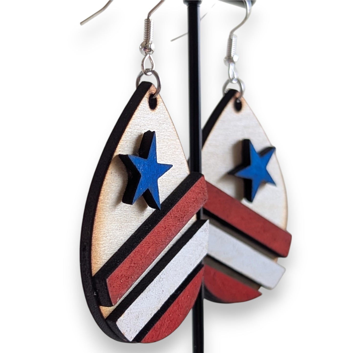 American Flag Layered Wood Earrings
