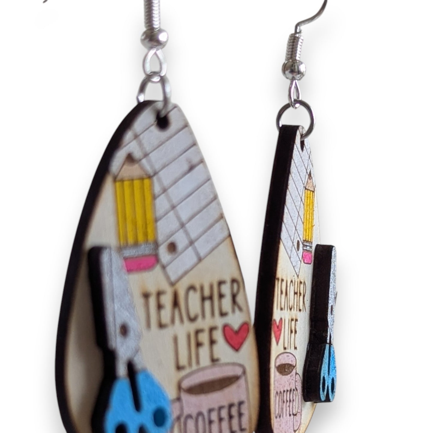 Teacher Life Layered Wood Earrings