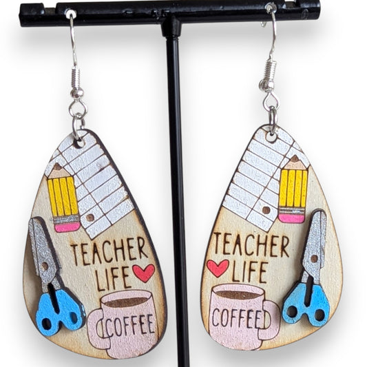 Teacher Life Layered Wood Earrings