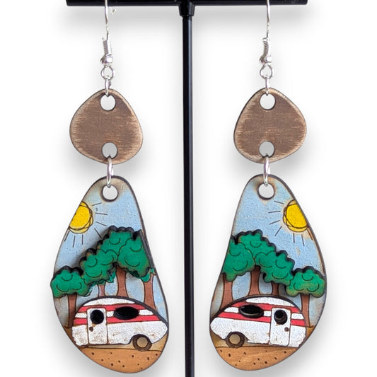 Camper Layered Wood Earrings